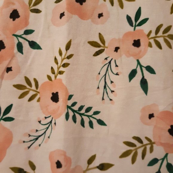 New Attached Shrug T-shirt Top L Peach Floral Green Leaves Short Cap Slv Blouse - Picture 8 of 8